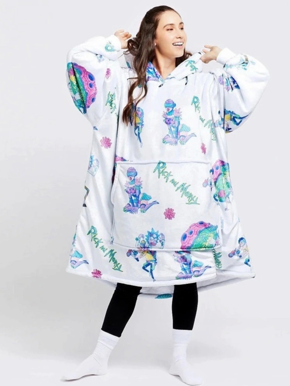 Oodie Rick and Morty Spring Oversized Hoodie White & Blue